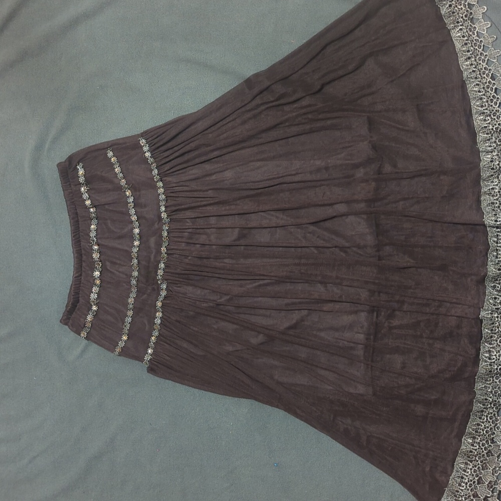 Dark brown Bohemian maxi skirt with beading